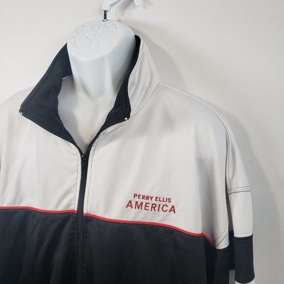 Perry Ellis America Track Jacket Mens XXL Active Full Zip Red Black Logo 2X /R17 - Picture 2 of 10